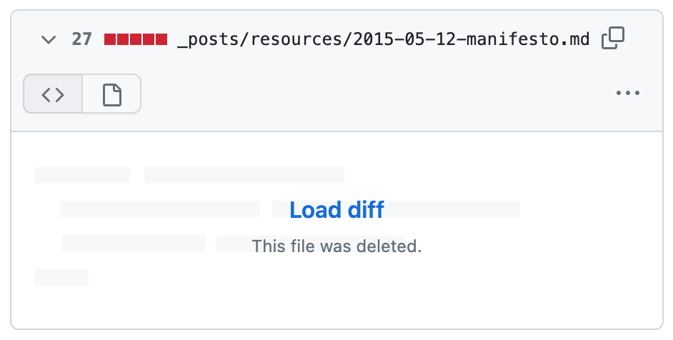 Screenshot from GitHub showing the Manifesto webpage was deleted.